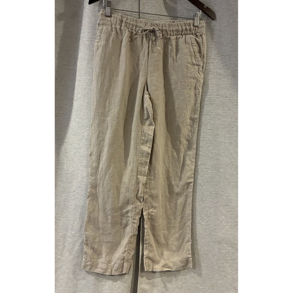Charter Club 100% Linen Pants Beige Drawstring Elastic Waist Straight Coastal PS
